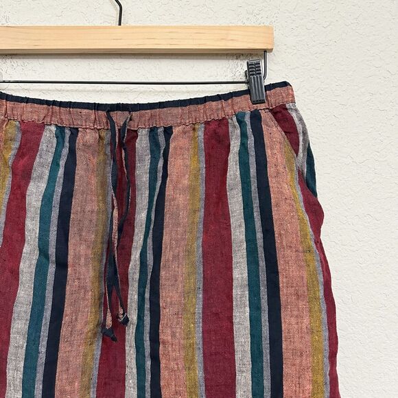 GARNET HILL Essential Linen Pull-On Skirt Mini in Harvest Stripe - Picture 3 of 8